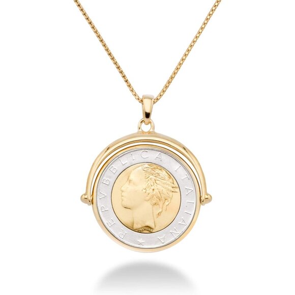 Italian 18K Gold Plated 925 Sterling Silver Genuine 500-Lira Reversible Flip Coi - Picture 1 of 6